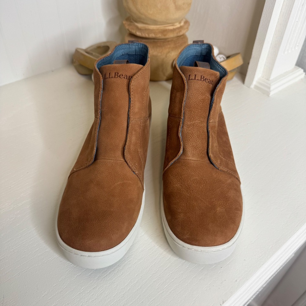 LL Bean Womens Everyday Mid Sneakers Brown Leather Slip On Shoes 520256 Size 11 - Picture 5 of 7